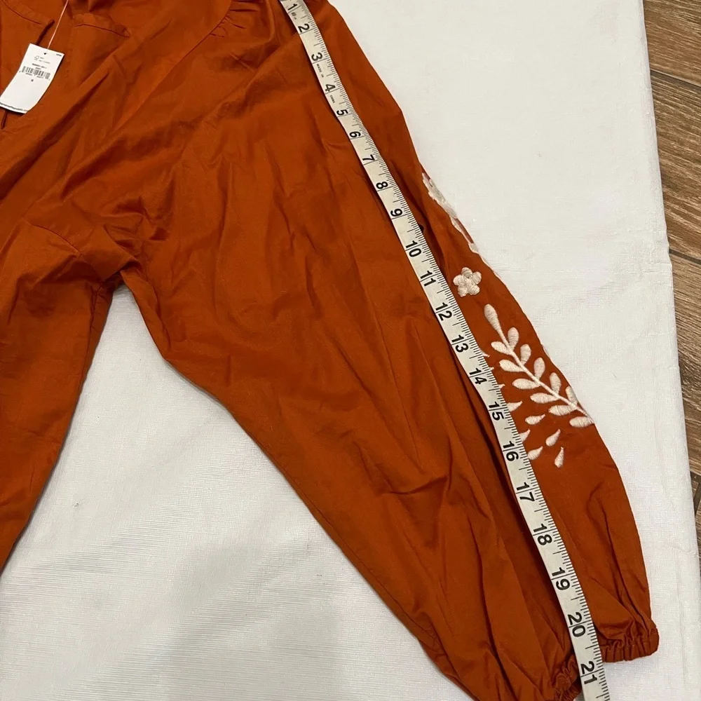 Banana Republic Orange Embroidered Puff Sleeve Top NWT